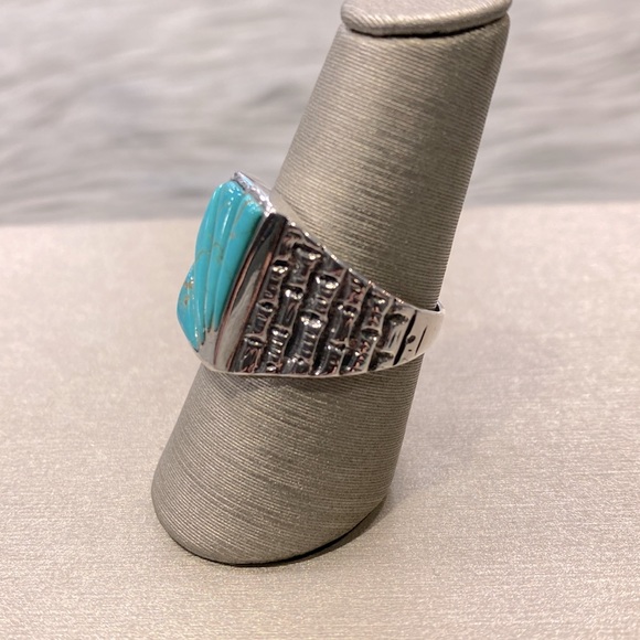 Sterling Silver Navajo Design Ring With Turquoise Sunrays - Picture 3 of 6